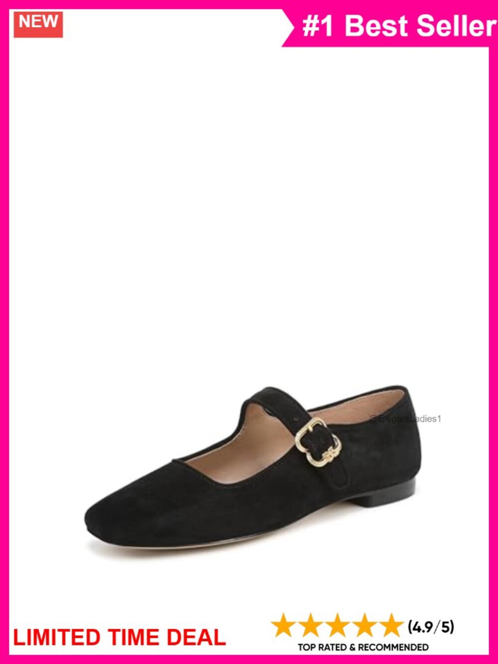 Pointed Toe Mary Jane Ballet Flats Leather Buckle Casual